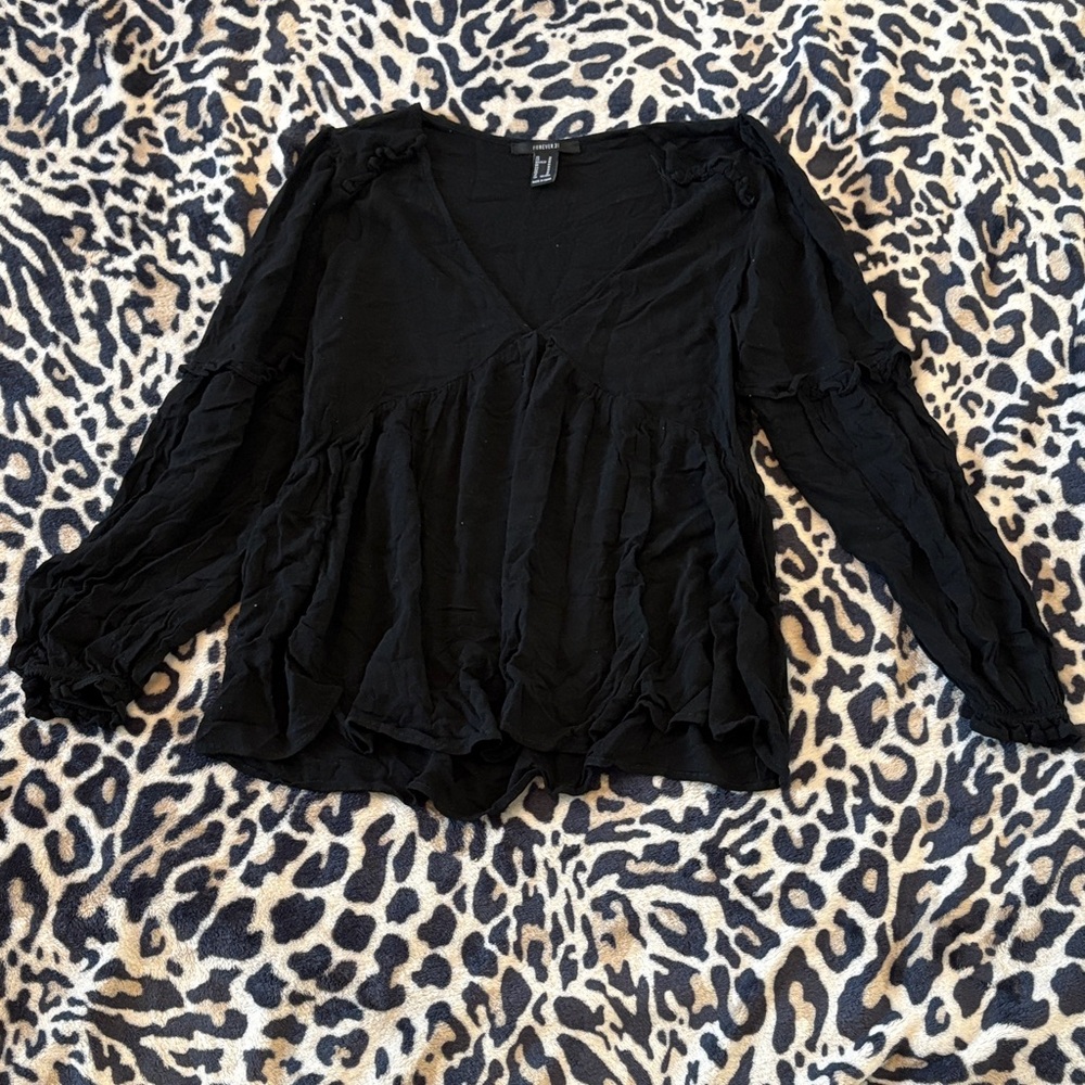 Forever 21 Black Ruffled Blouse